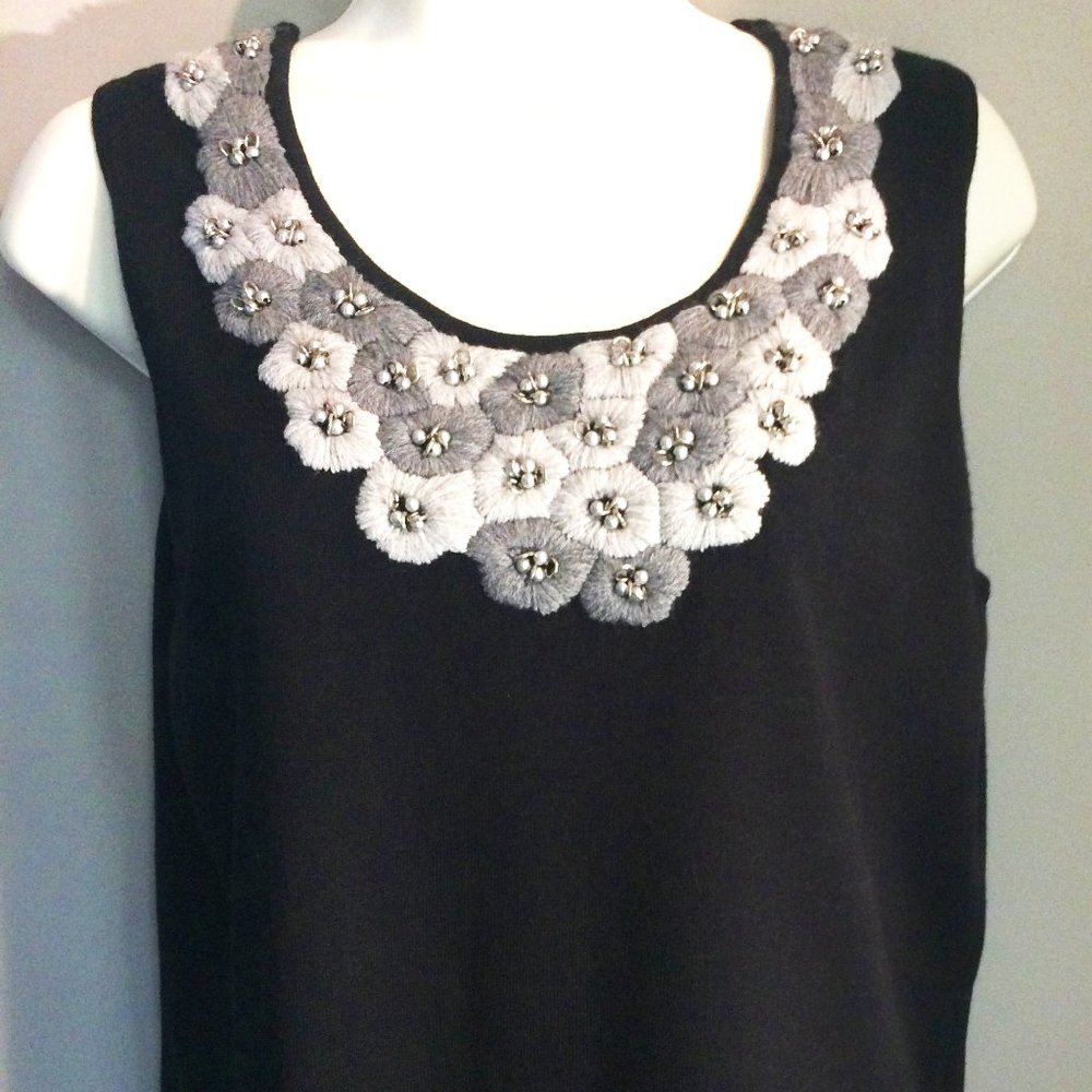 Ruby Rd Womens Med Embellished Tank Ribbed Pearl&Metal